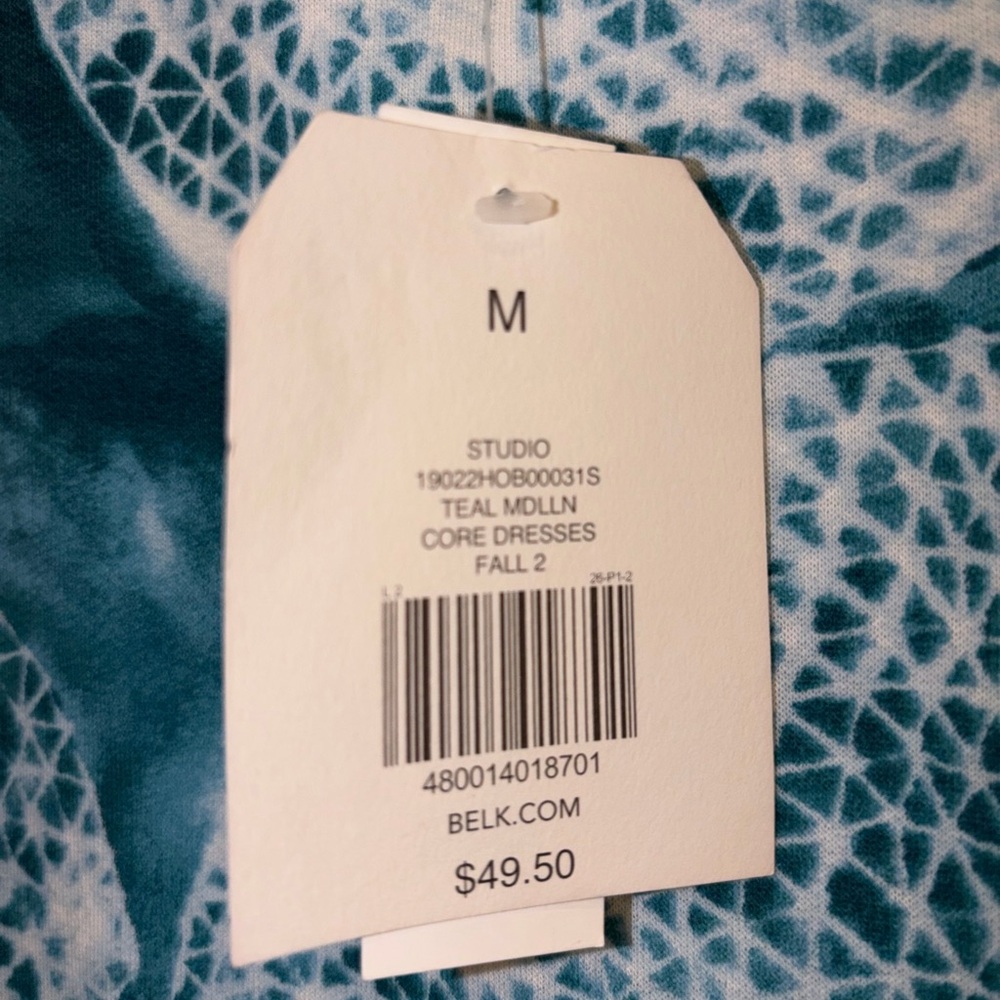 NWT Wonderly Studio Teal Medallion Blue Shirt Dress Tunic Top Long Sleeve (M) - Picture 5 of 9